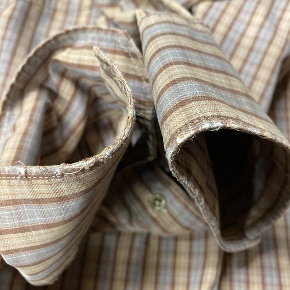 Eddie Bauer Shirt Men Large Tall LT Brown Blue Plaid Button Down DEFECT Stitched - Picture 10 of 10